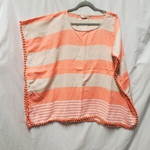Linens salmon pink and cream striped poncho